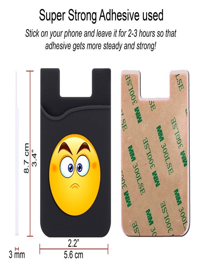 Plan To Gift Set of 3 Cell Phone Card Wallet, Silicone Phone Card Id Cash Wallet with 3M Adhesive Stick-on Serious Smily Printed Designer Mobile Wallet for Your Phone & Tablet - Image 2